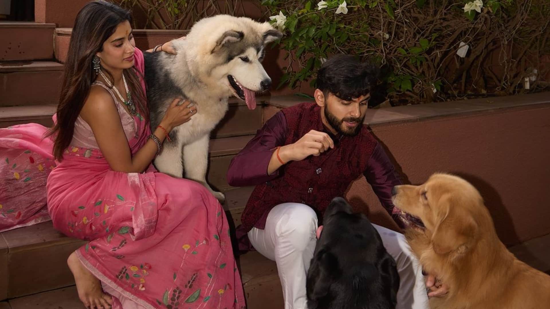 Janhvi Kapoor in pink saree on diwali 2024 Shikhar Pahariya Khushi and Boney Kapoor seen together