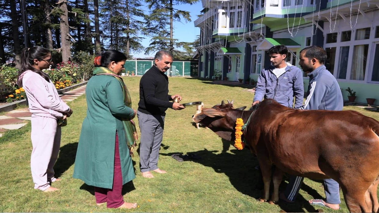 CM Sukhu performed Govardhan Puja at the govt residenceon a two-day Kinnaur tour from today