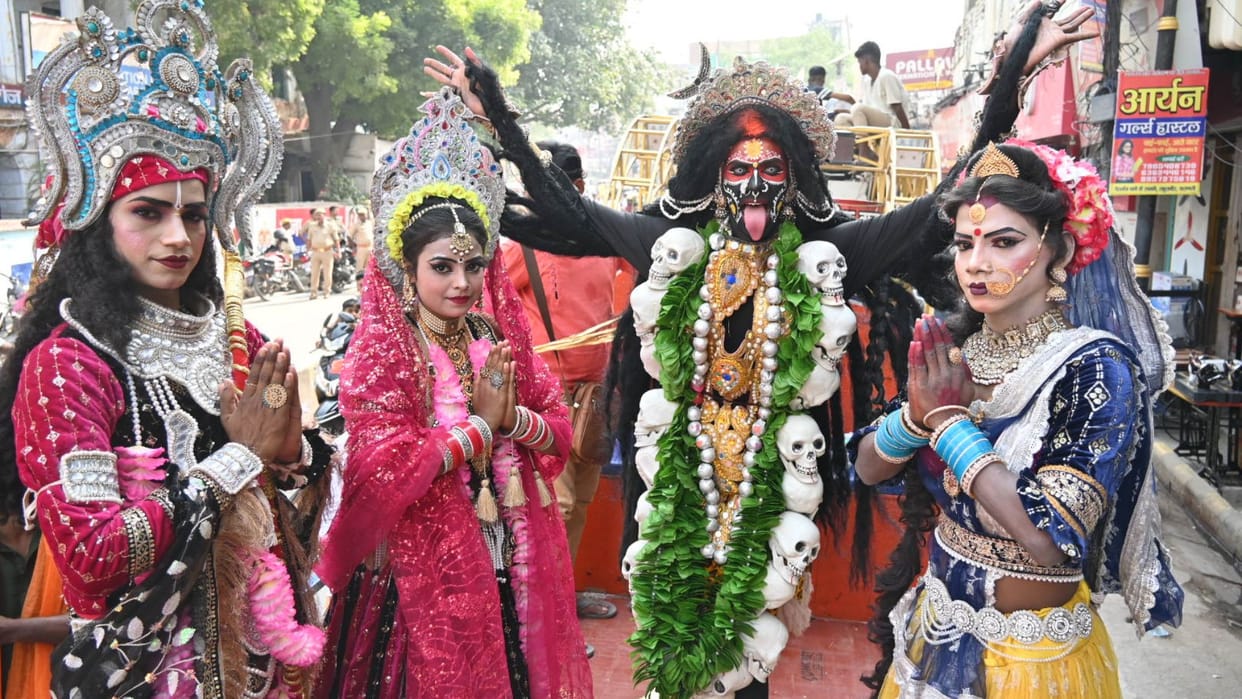 Ghosts ghouls came out Mahakali and Mahadev eight kilometer long procession 5244 year old tradition followed