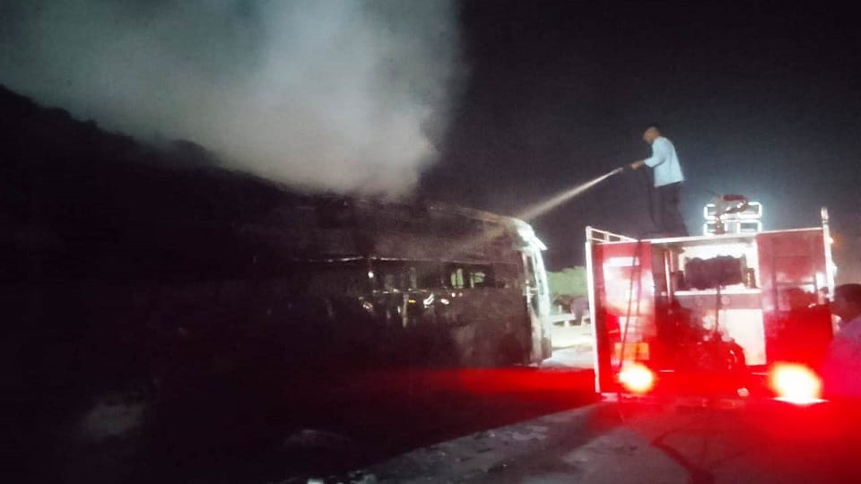 Double decker private bus fire extinguished after midnight