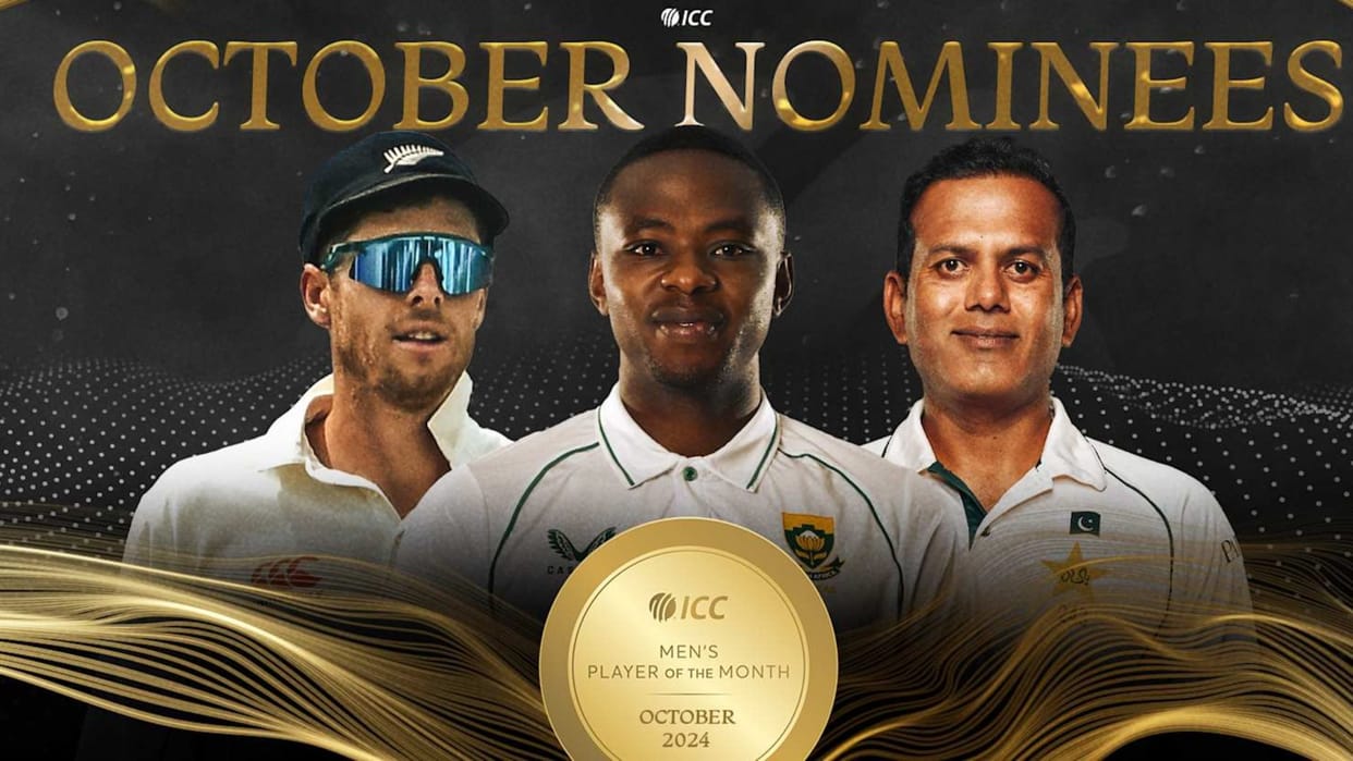 ICC Mens Player of the Month nominees for October 2024 Noman Kagiso Rabada Mitchell