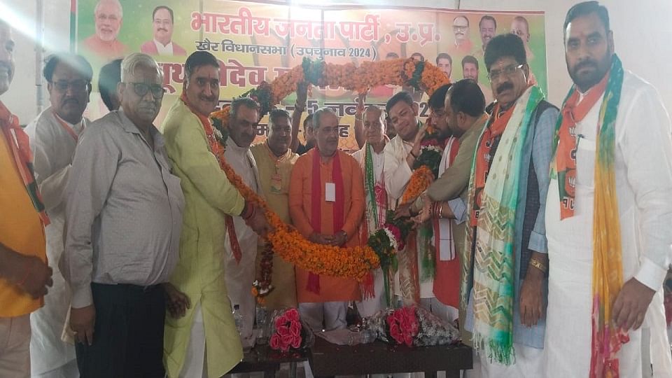 BJP State President Bhupendra Chaudhary in Khair booth sammelan