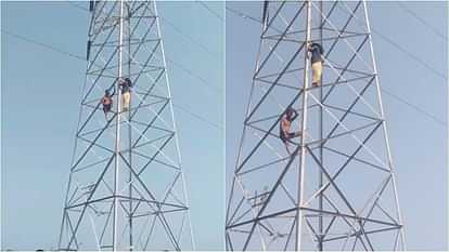 Frustrated by her husband's taunts, a woman climbed an electricity tower