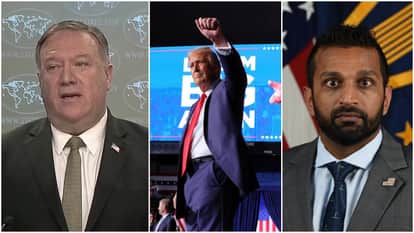 माइक पोम्पियो, डोनाल्ड ट्रंप और कश पटेल।