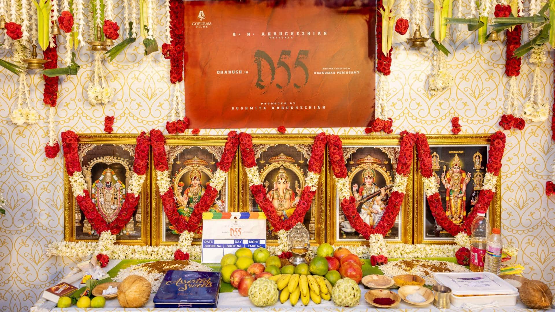 dhanush new film d55 announce with amaran director Rajkumar Periasamy launch event pics viral after Idly Kadai