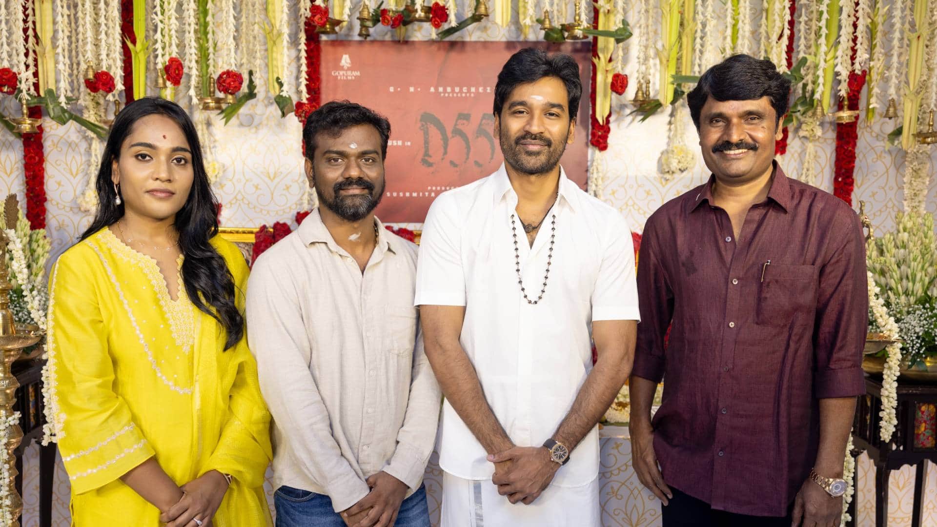 dhanush new film d55 announce with amaran director Rajkumar Periasamy launch event pics viral after Idly Kadai