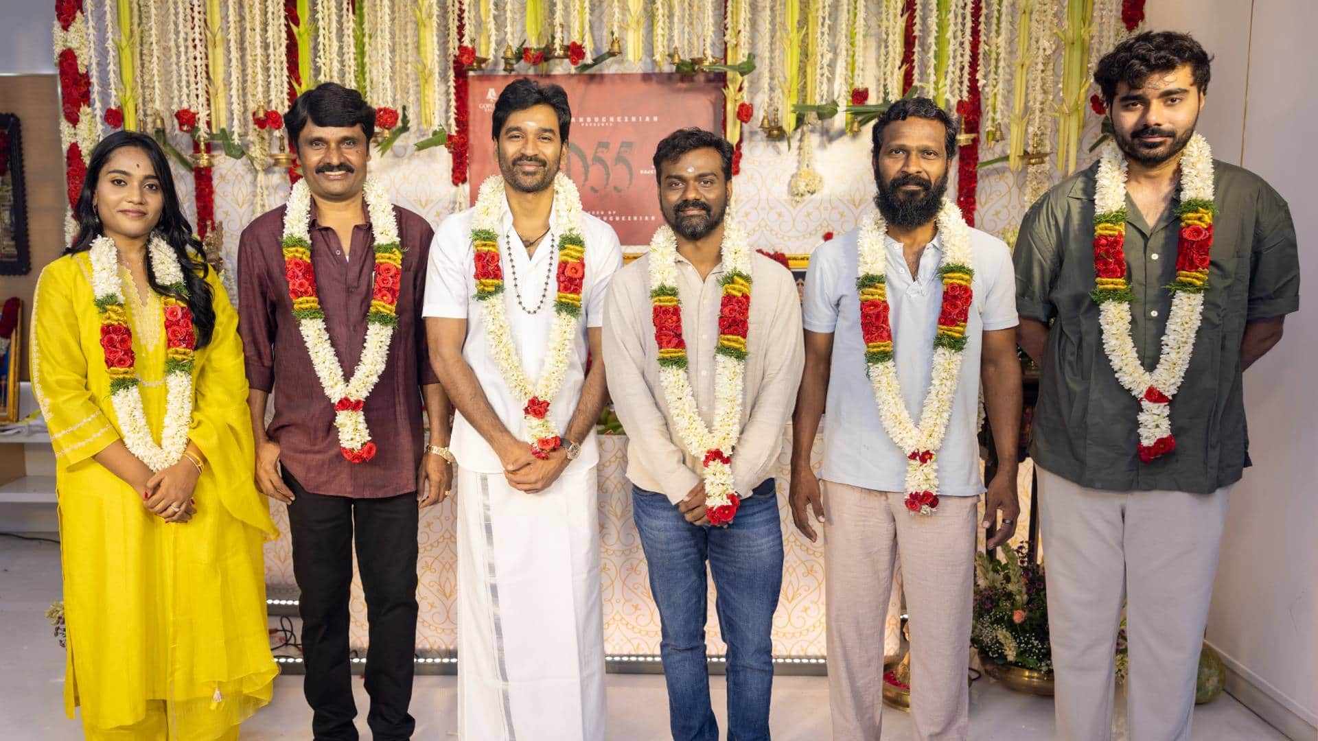 dhanush new film d55 announce with amaran director Rajkumar Periasamy launch event pics viral after Idly Kadai