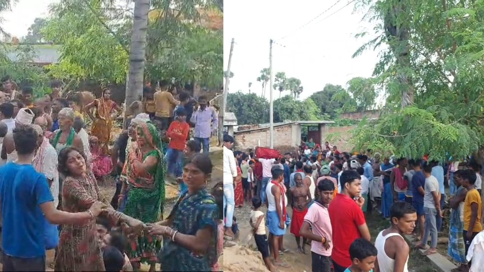 घटनास्थल पर जुटे ग्रामीण।