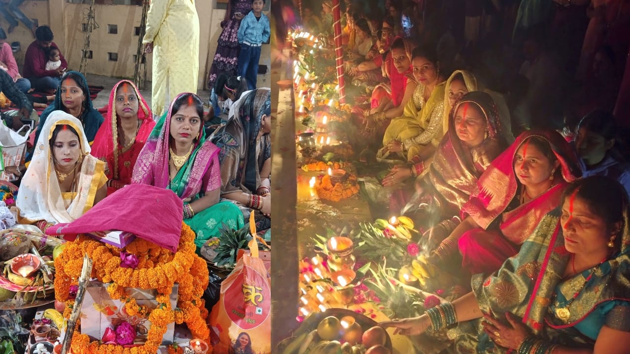 Chhath puja 2024 women offering arghya to rising sun in bareilly