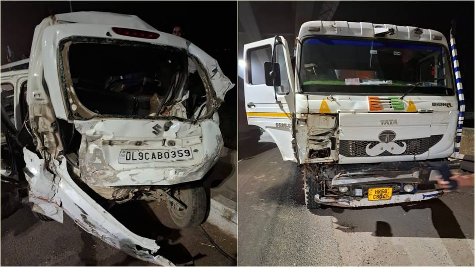 One dead and two injured in collision between high speed truck and car