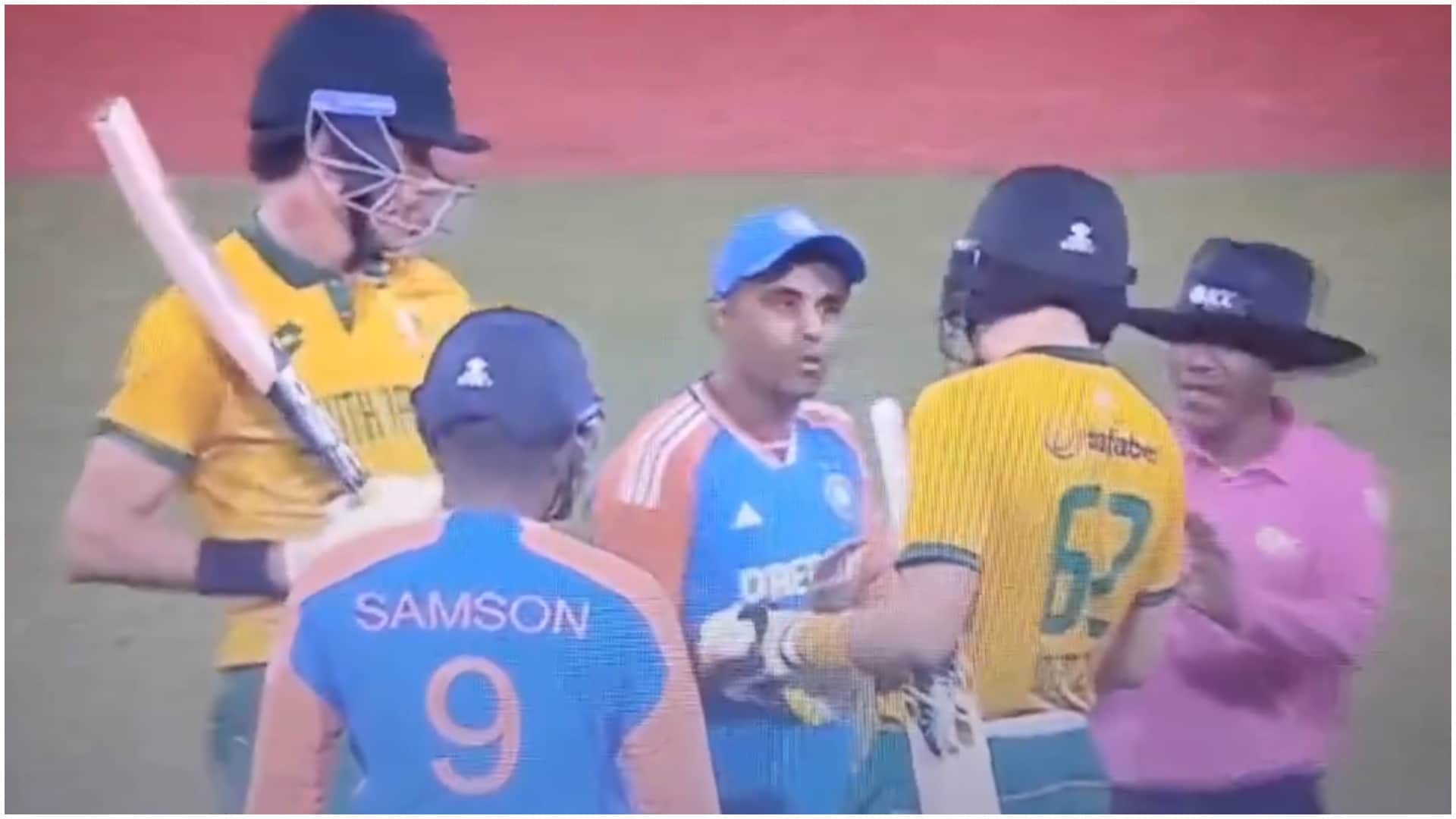 IND vs SA Video: Captain Suryakumar clashed with Marco Jansen who questioned Samson actions in live match