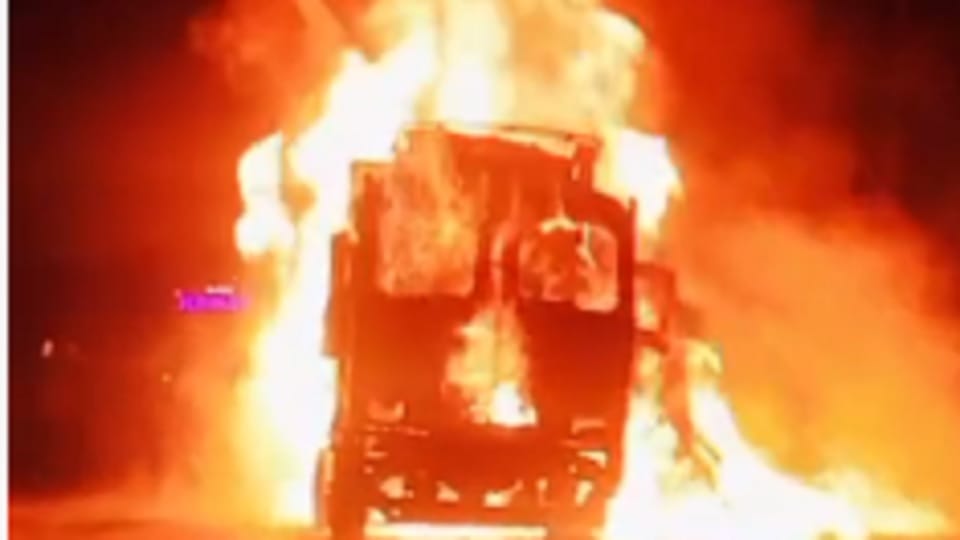 A truck loaded with mustard oil caught fire