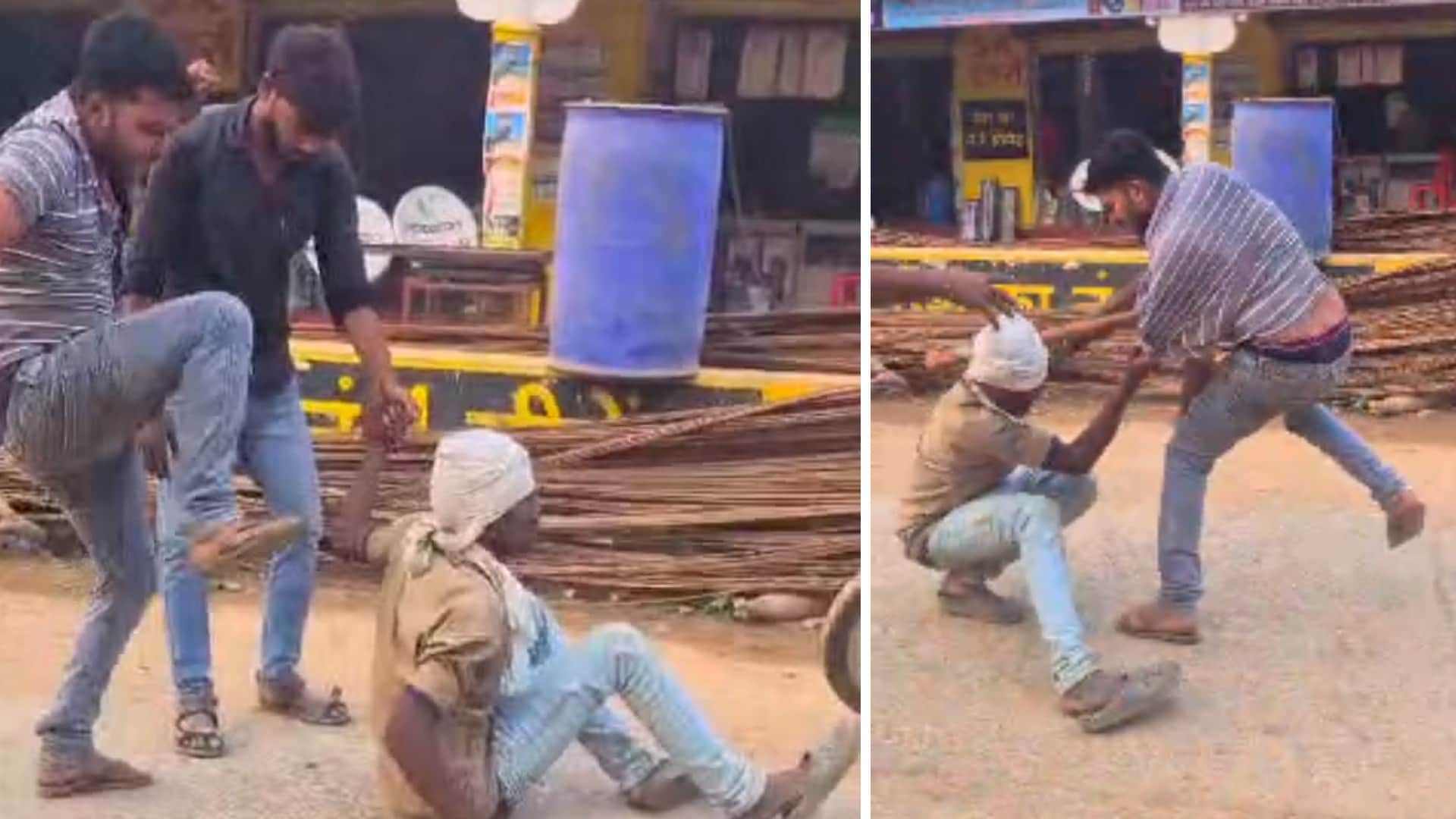 सीधी में आदिवासी युवक से मारपीट का वीडियो सामने आया है।