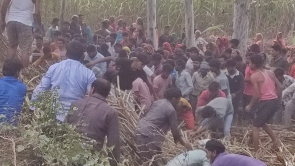 Two people died after  tractor-trolley filled with sugarcane overturned at Ajbapur sugar mill