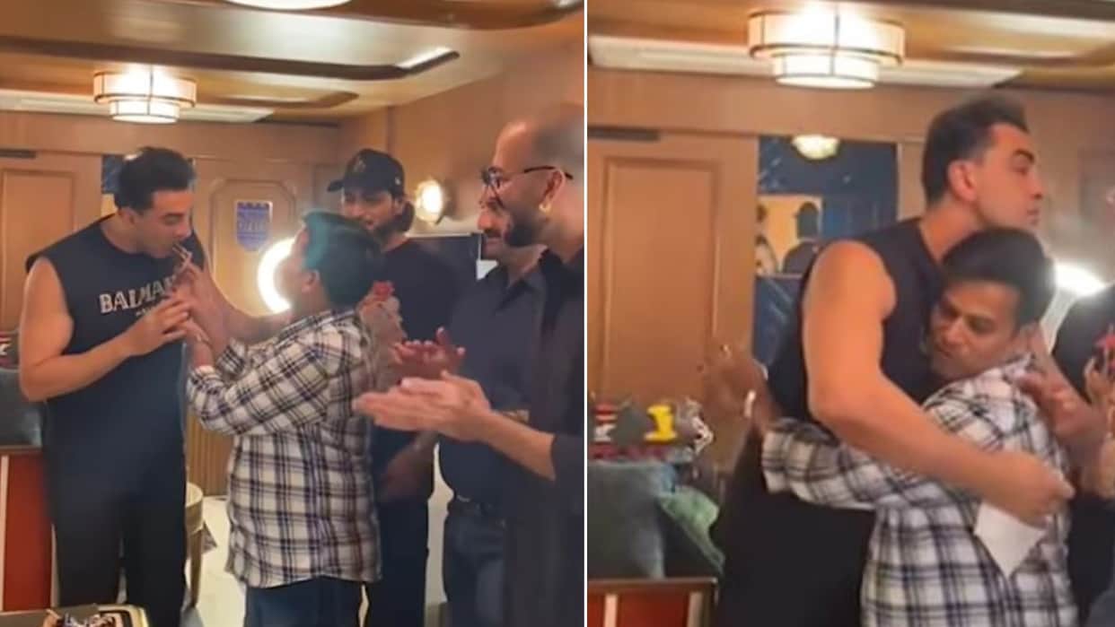 Ranbir Kapoor celebrating staff member birthday cutting cake hug prove he has a golden heart watch viral video