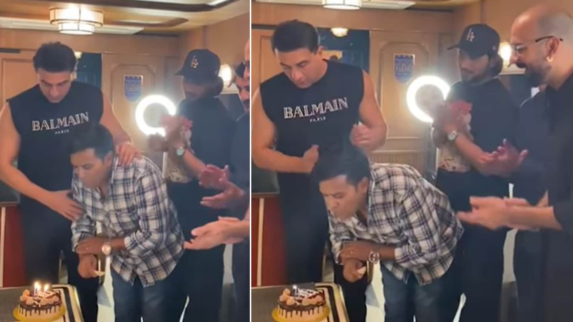 Ranbir Kapoor celebrating staff member birthday cutting cake hug prove he has a golden heart watch viral video