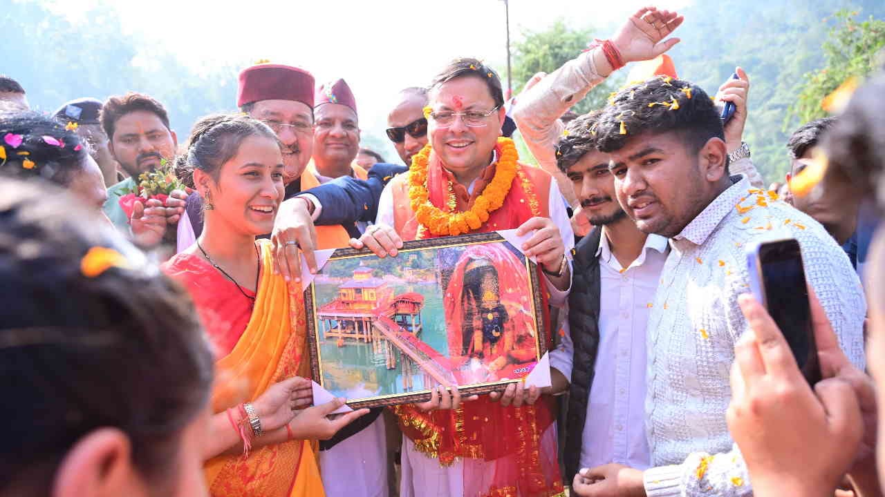 CM Dhami joined bike rally Kedarnath By Election arrived in support of BJP candidate Agastyamuni Watch Photos