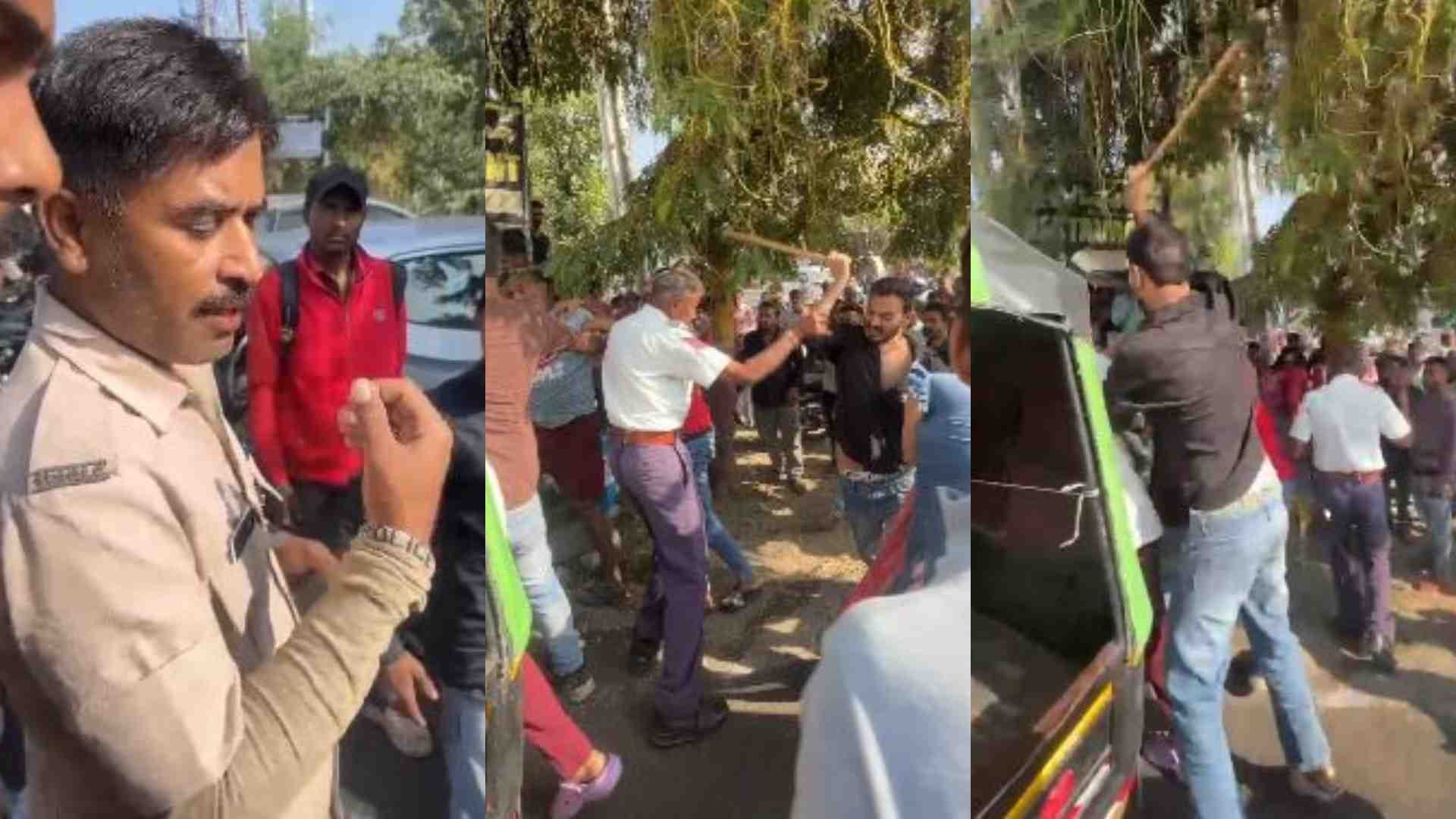 डंडा लेकर उपद्रव करता युवक।