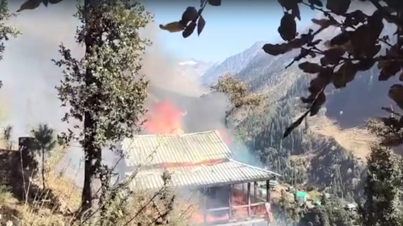 A two and a half storey house burnt to ashes in Malana