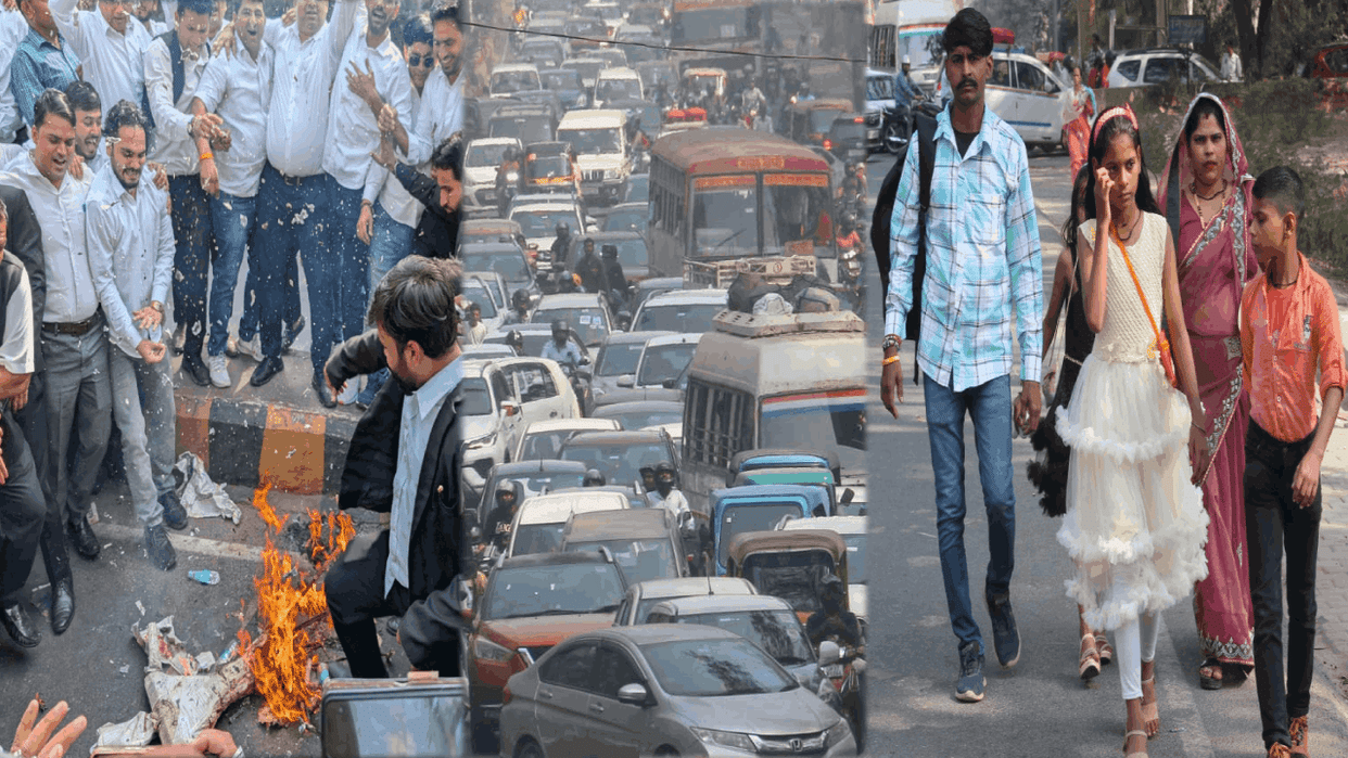 lawyers burnt effigy of District Judge on Hapur Road during protest