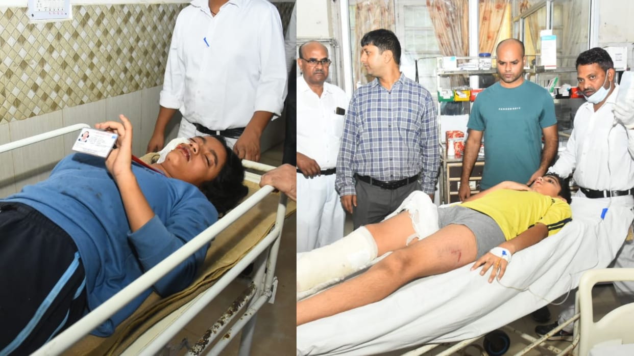 Children injured in an accident near Rajkiya Udyan in Lucknow.