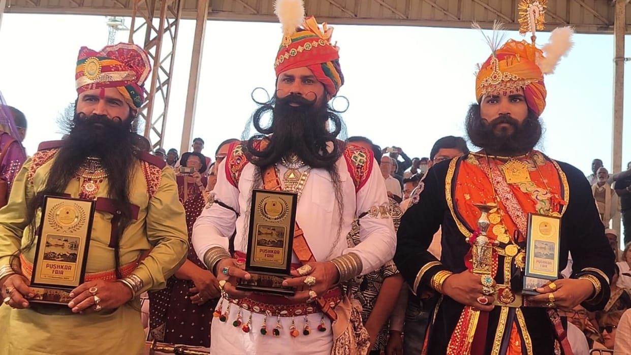 Ram Singh Rajpurohit of Pali won the moustache competition in pushkar fair