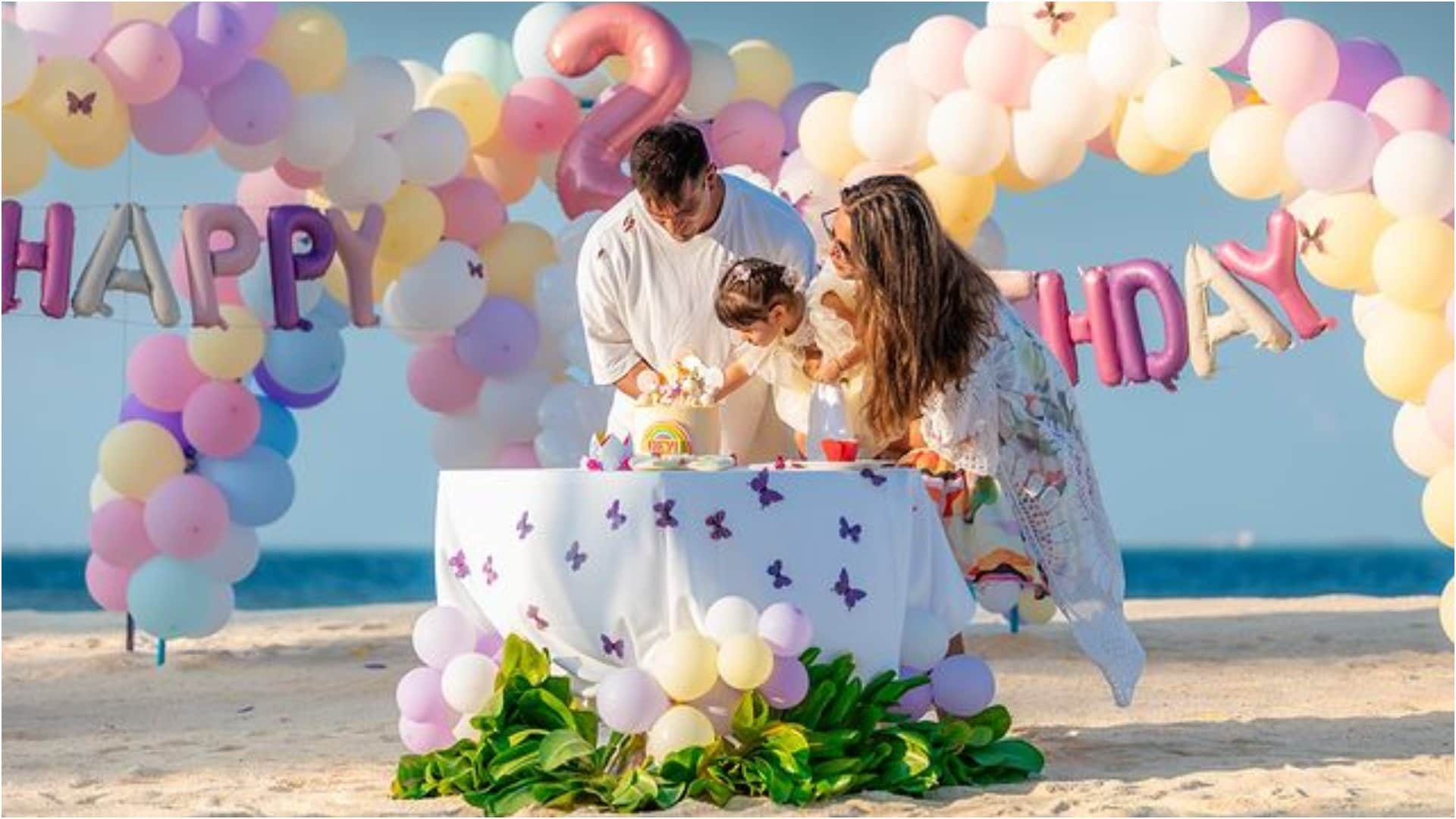 Bipasha Basu Karan Singh Grover celebrated daughter Devi birthday on beach as she Turns 2 photos goes viral