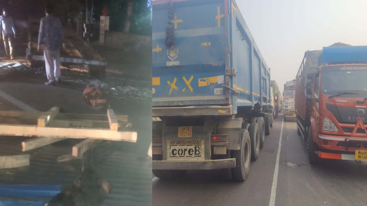 Kanpur: 20 km long jam due to overturning of a trailer on the highway