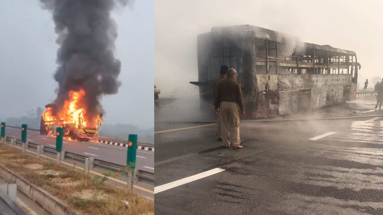 Fire broke out in a bus in Gosaiganj Lucknow.