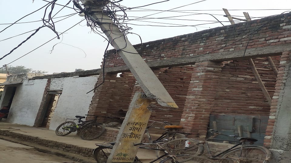 Electric pole broken due to collision with truck