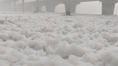 Due to high pollution level in Yamuna river in Noida  toxic foam continuously formed