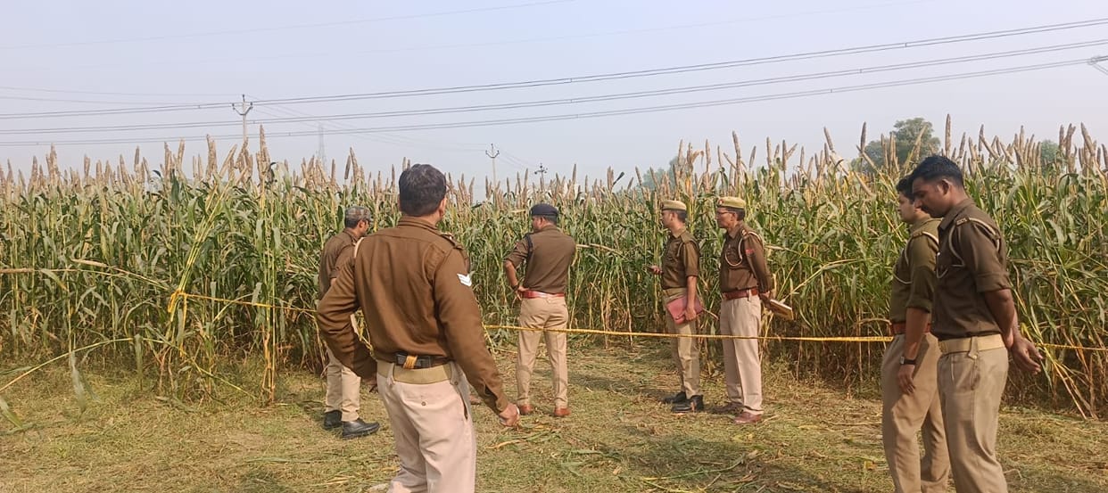 Headless body of a girl found in field hairless skull found buried in the soil police engaged in investigation