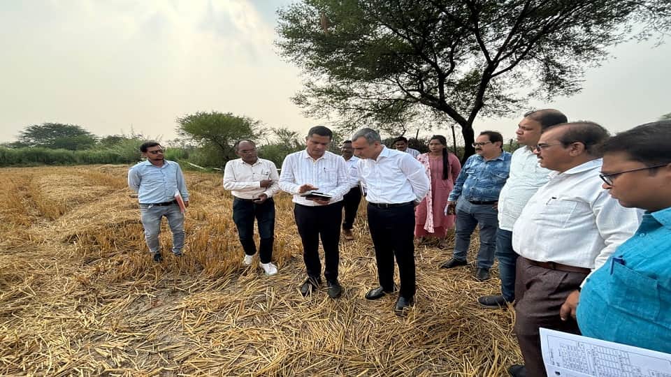 खेत में गिरदावरी का सत्यापन करते कलेक्टर