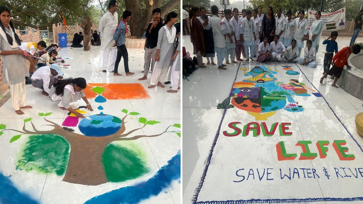 UP News We conserve river and water oath taken on banks of Tamsa Rangoli competition organized