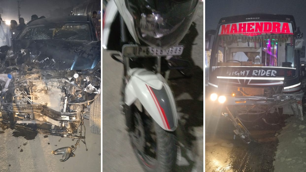 Three people died in Varanasi truck crushed bike rider massive traffic jam