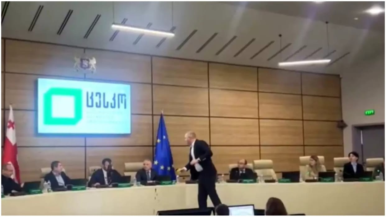 Georgia Parliamentary Election Results Commission Chairman gets ink thrown Opposition Leader Pro Russia Party