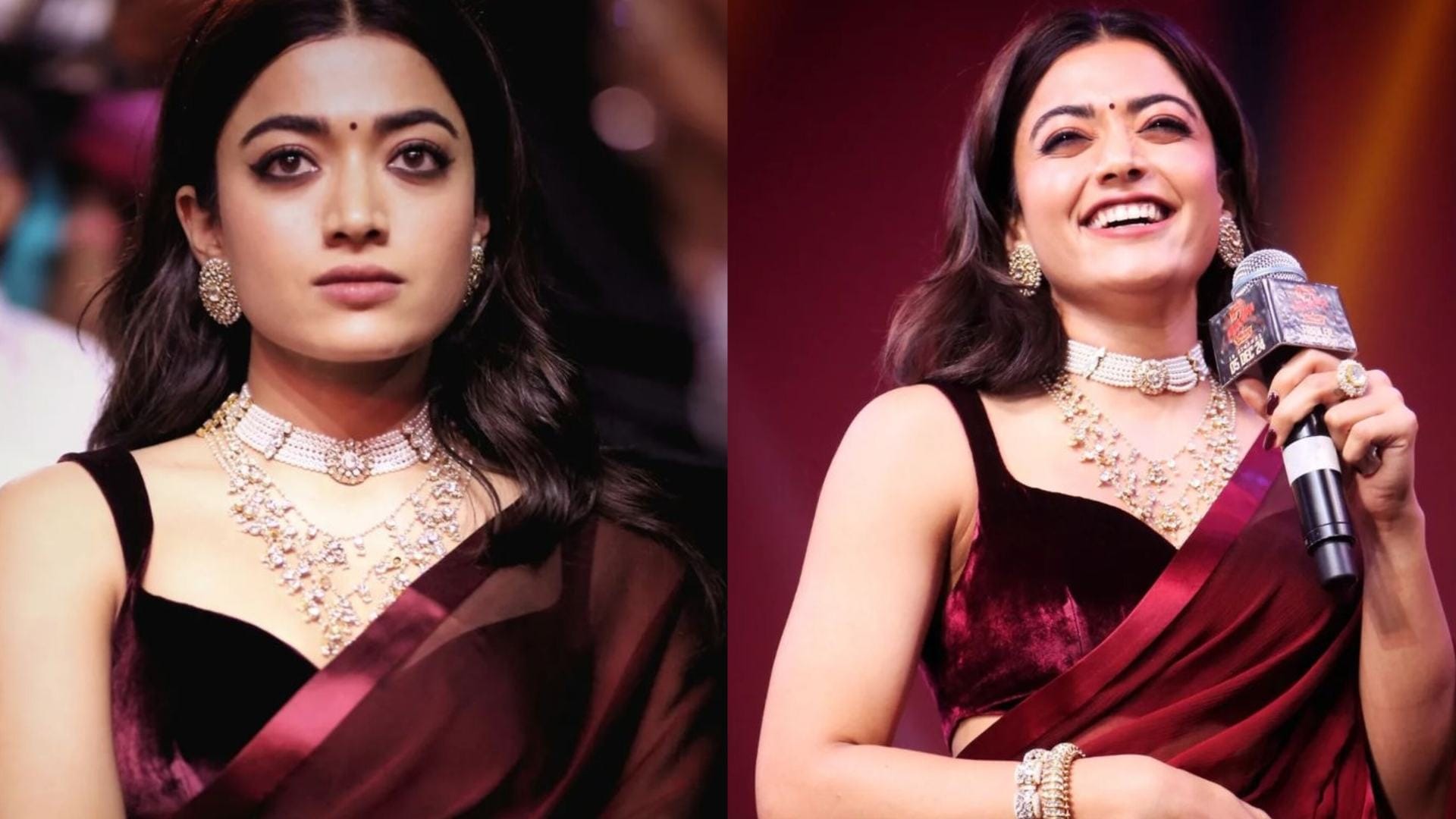 Rashmika mandanna saree look at Pushpa 2 Trailer Launch disprj