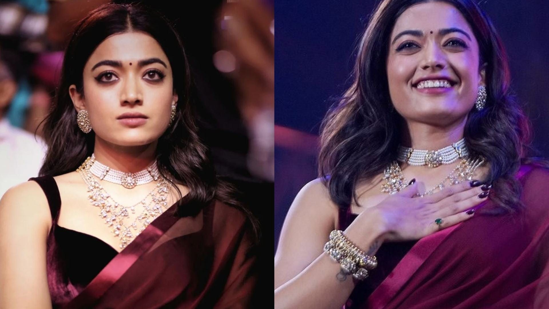 Rashmika mandanna saree look at Pushpa 2 Trailer Launch disprj