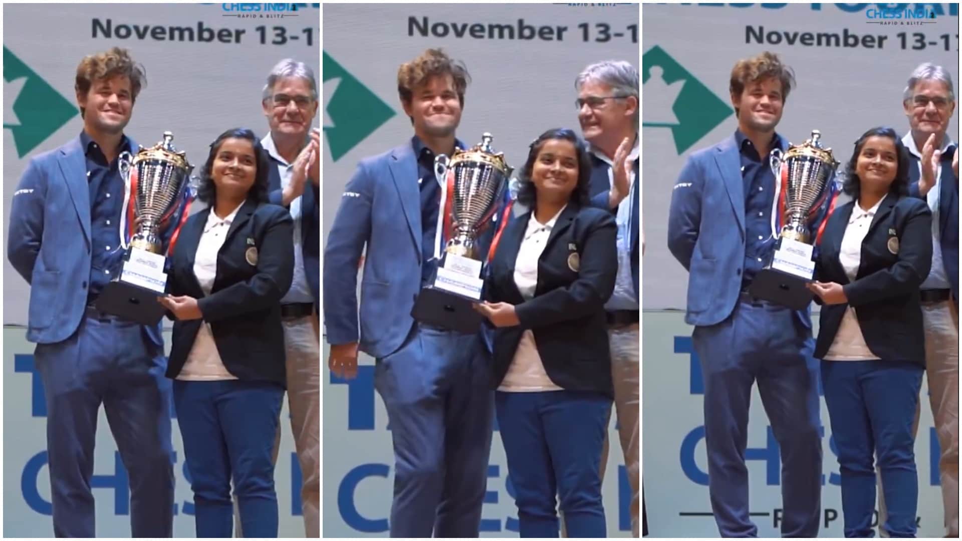 VIDEO: Indian Female Chess Star Touches Magnus Carlsen Feet, Watch his touching Reaction Is Viral
