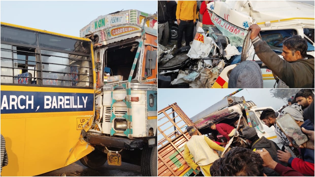 massive accident on the highway due to fog in Bareilly
