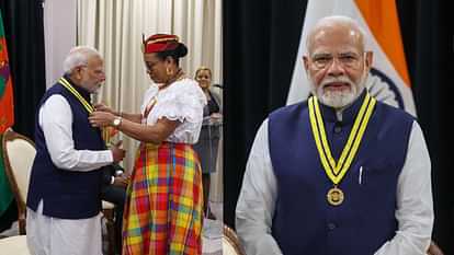 President of Guyana Dr Irfaan Ali confers the Order of Excellence country highest civilian honour on PM Modi