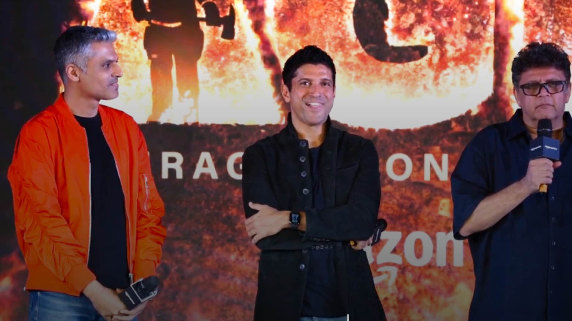 Agni Trailer Launch event farhan akhtar divyendu saiyami kher sai tamhankar and fire fighters participated