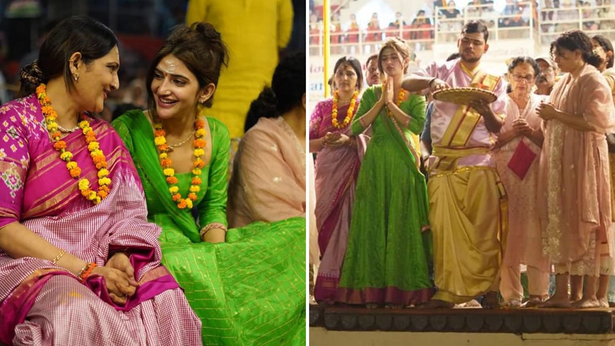 Pushpa 2 actress Sreeleela reached Kashi performed Ganga Aarti blessings for song mother also with her