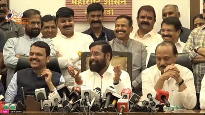 Maharashtra Election Result Eknath Shinde, Dy CMS Devendra Fadnavis and Ajit Pawar Show Victory Signs