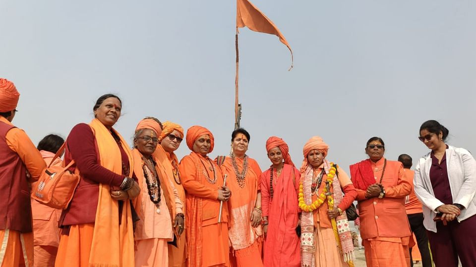 Religious flag of three Sanyasi Akharas established in Mahakumbh area