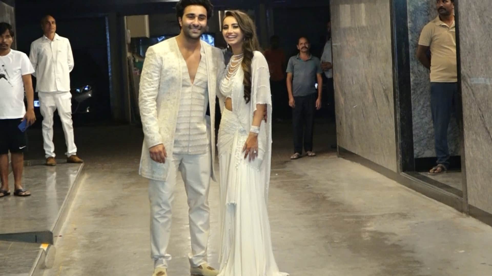 Aadar Jain Alekha Advani After the Roka ceremony poses beautiful couple looked in white outfits