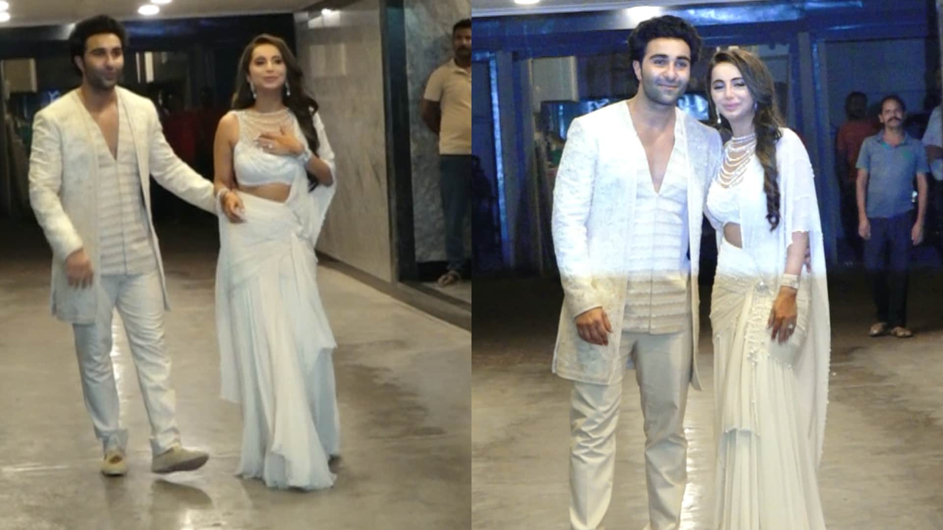 Aadar Jain Alekha Advani After the Roka ceremony poses beautiful couple looked in white outfits