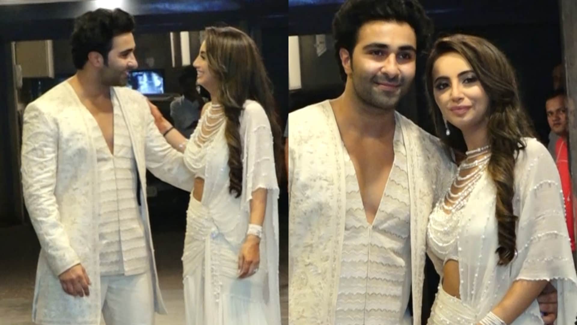 Aadar Jain Alekha Advani After the Roka ceremony poses beautiful couple looked in white outfits