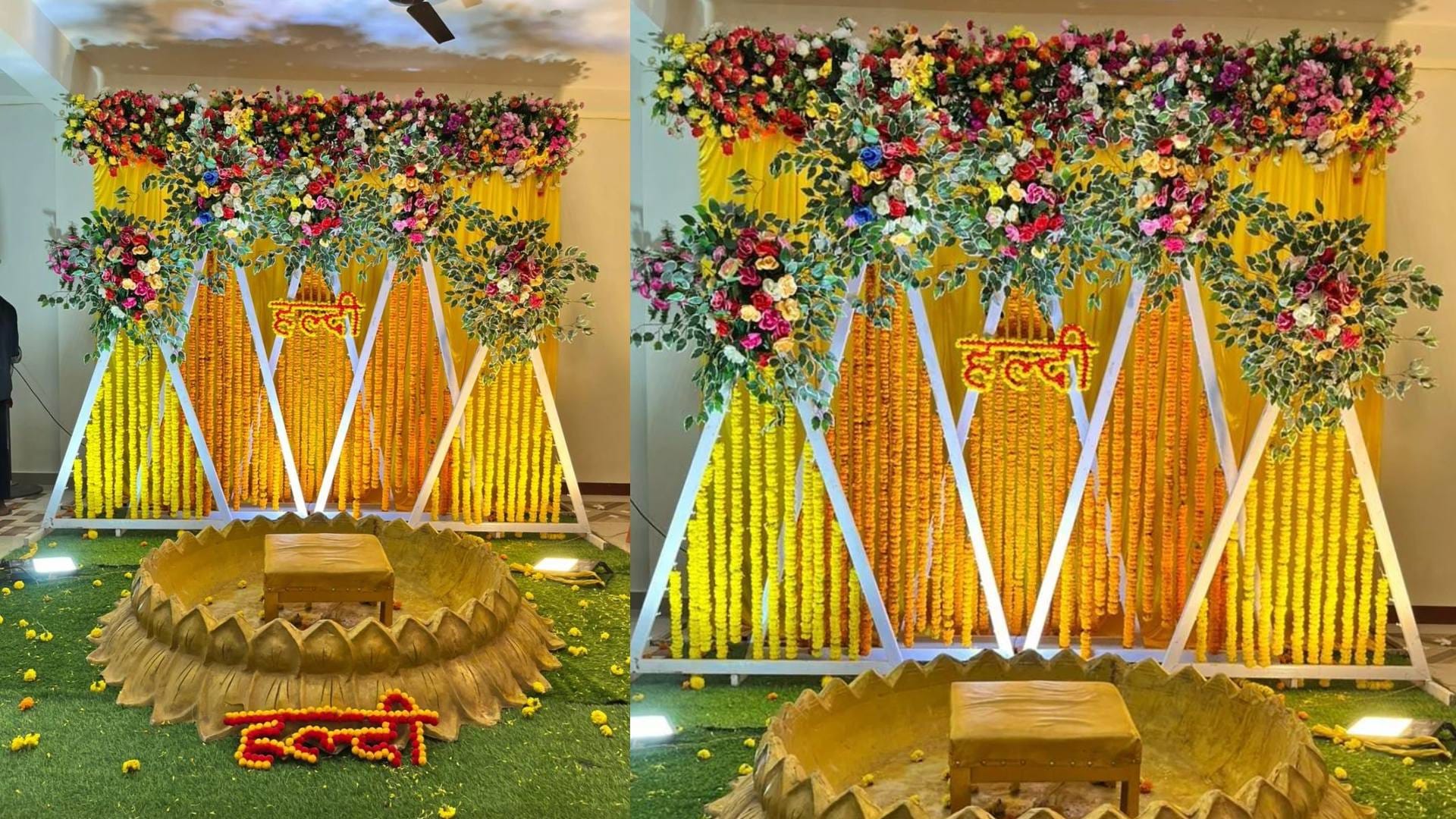 simple haldi and mehndi decoration idea for home