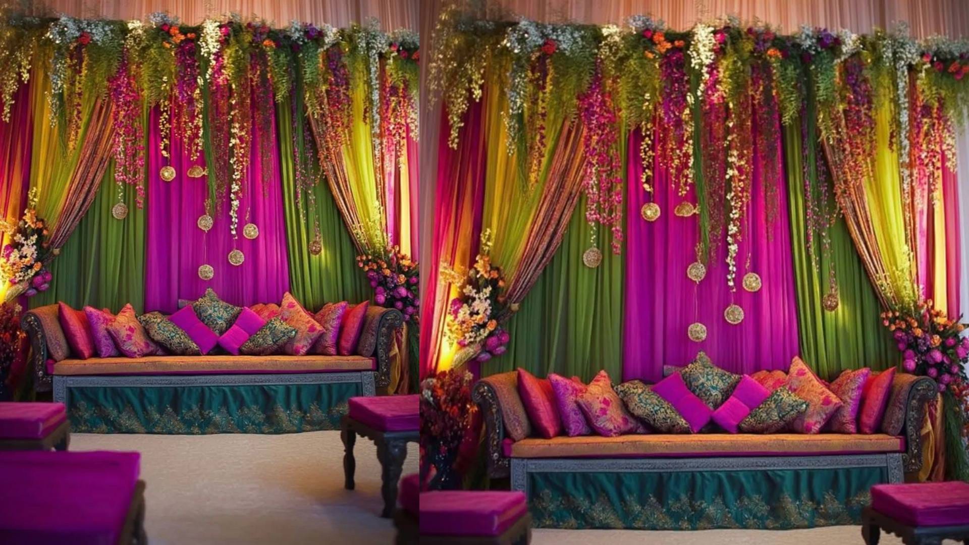 simple haldi and mehndi decoration idea for home